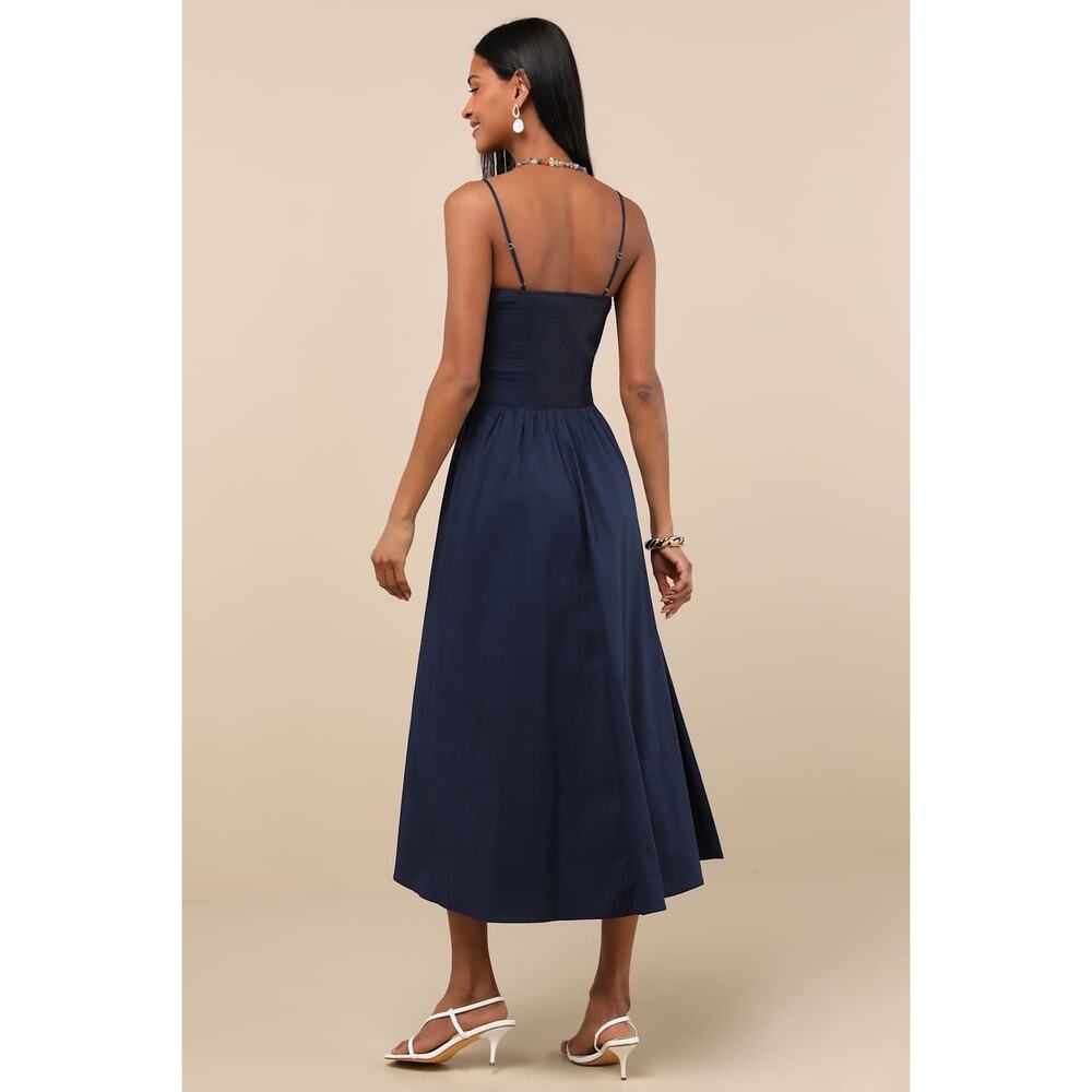 NWT Lulus Tandria Navy Smocked Sleeveless Midi Dress Holiday Gala Wedding Sz XL - Picture 3 of 7
